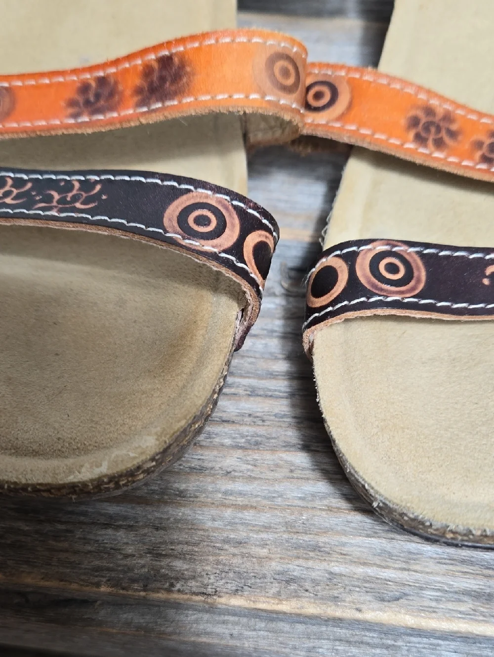 L'ATISTE Spring Step Women's Orange and Brown Leather Cork Strappy Sandal